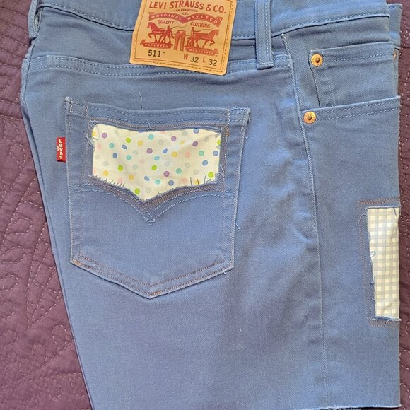 SZ 32 UPSTYLED PATCHWORK LEVI SHORTS - Picture 4 of 4
